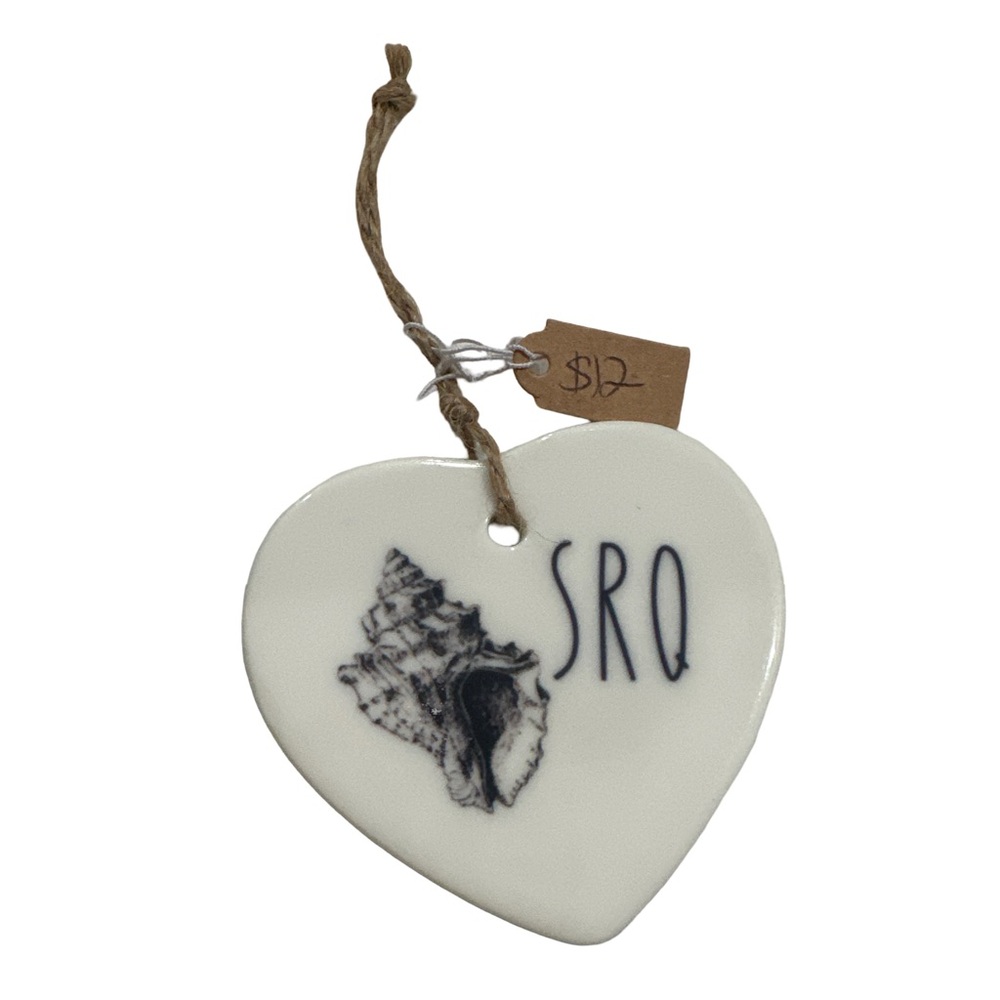 Heart Ceramic SRQ Coastal Ornament White Shell Sarasota Keepsake